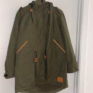 Coach Olive Green Jacket with Brown Leather Patch